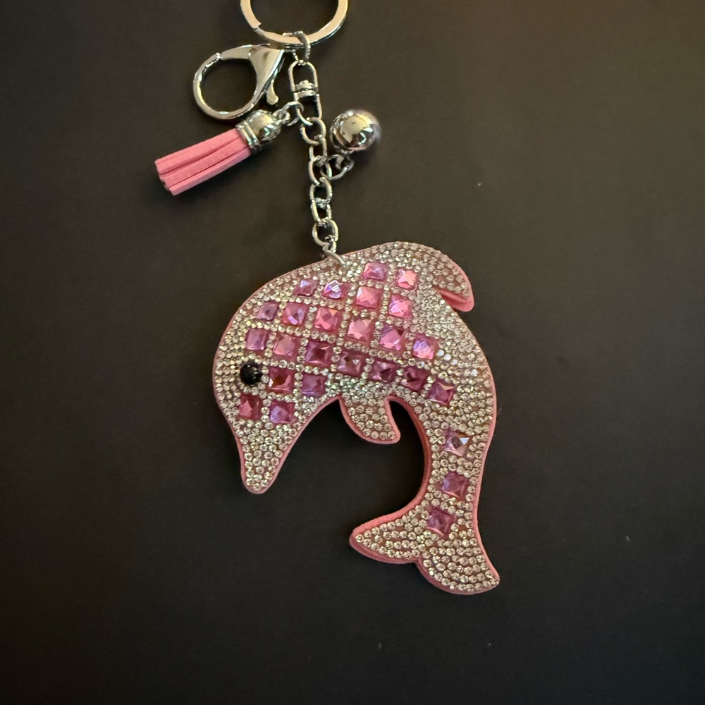 Pink Crystal Dolphin Keychain Charm with Tassel